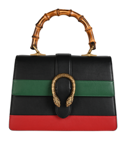 Bamboo Dionysus Top Handle, Leather, Black/Green/Red, 449075, 2*